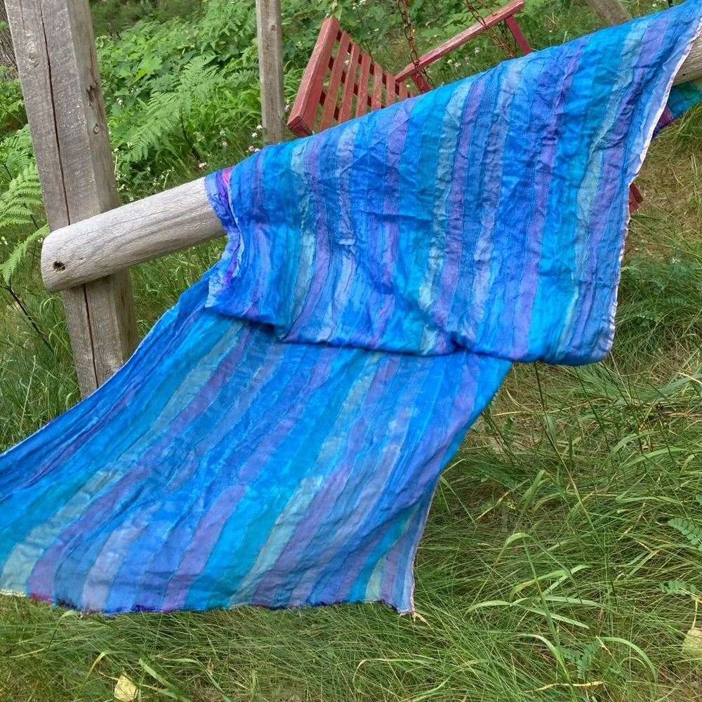 ARTISAN Scarf Reversesible Crinkle Silk Colorful Blue Purple Green Pink Yellow